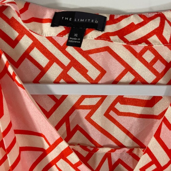 The Limited XL Orange Blouse Women Top Shirt Geometric Pattern Lined Modern - Picture 2 of 6